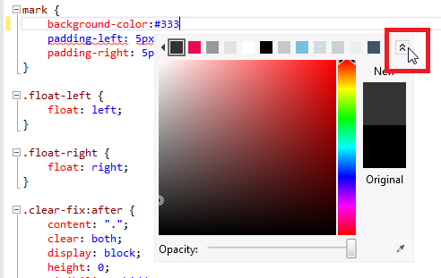 Всплывающее окно средства выбора цвета CSS