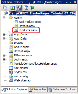 Добавление новой страницы ASP.NET в папку Администратор