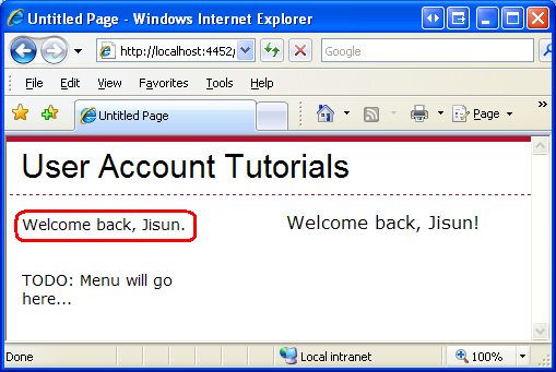 Элемент управления LoginView отображает приветствие обратно, Jisun.