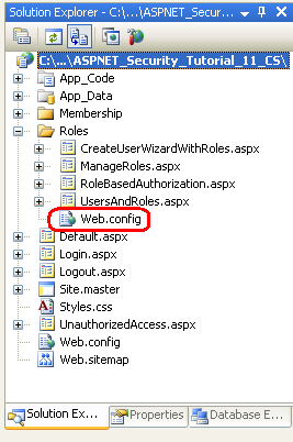 Добавление файла Web.config в каталог ролей