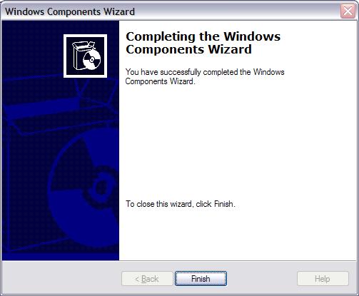 Снимок экрана мастера компонентов Windows, на котором показан экран настройки компонентов. Выполняется строка состояния.