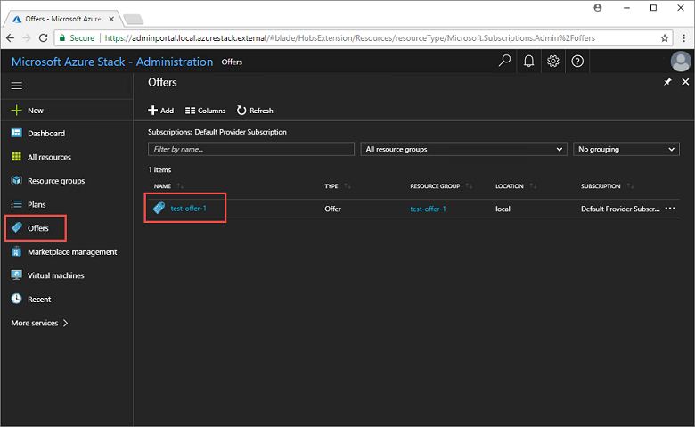Select offer to update with add-on plan in Azure Stack administrator portal