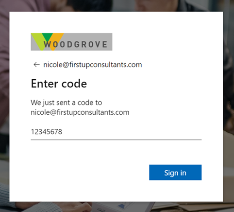 Screenshot showing the Enter code page