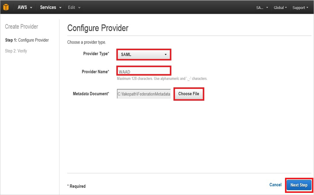 Screenshot of Configure Provider