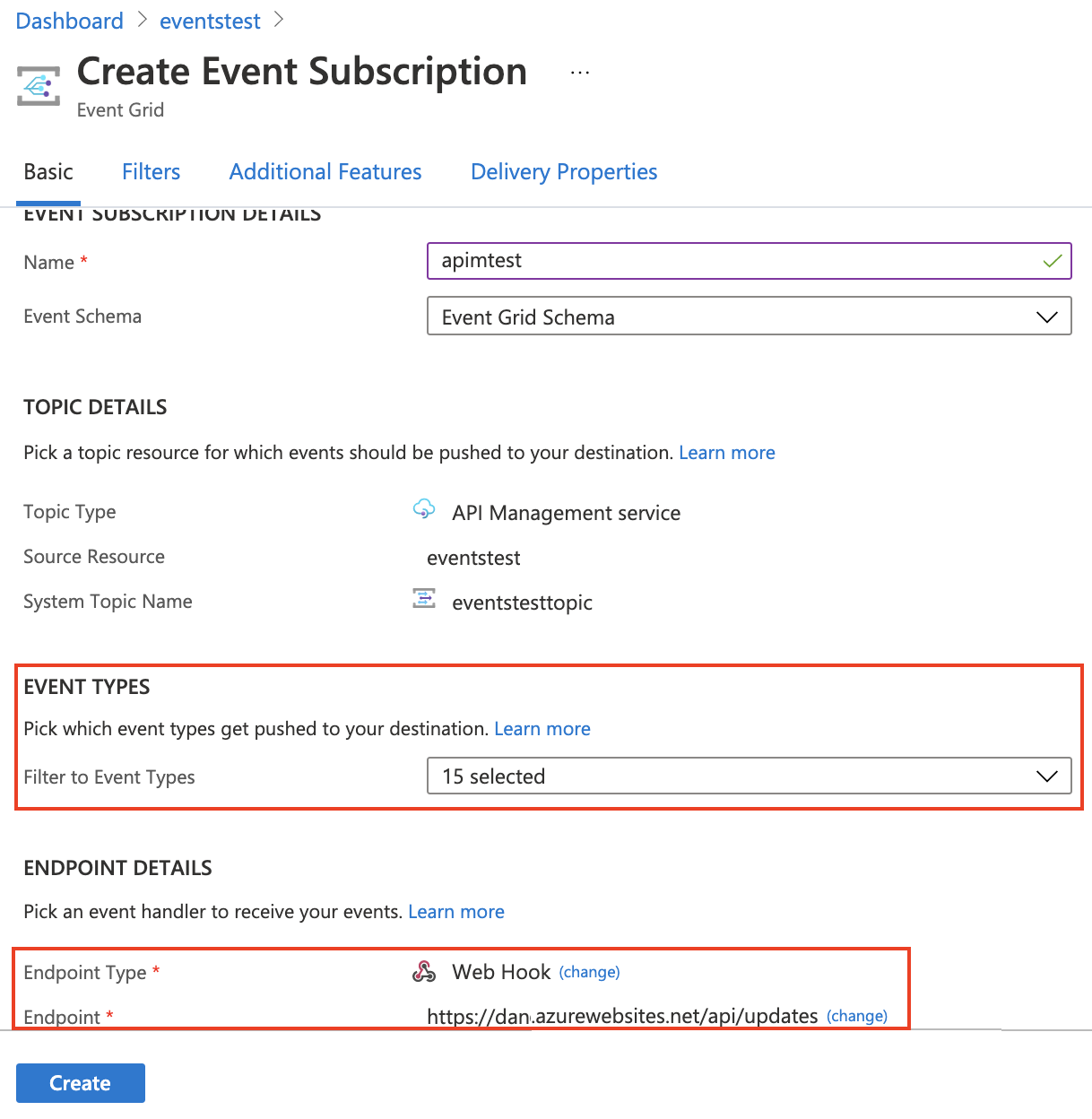Создание подписки на события на портале Microsoft Azure