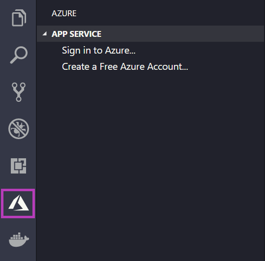 Снимок экрана: вход в Azure в Visual Studio Code.