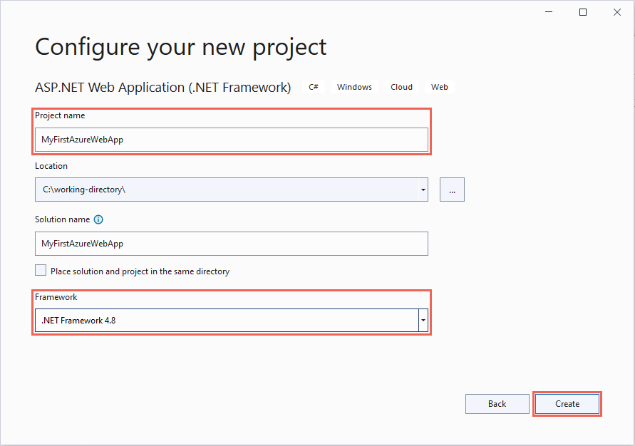 Visual Studio - Configure ASP.NET Framework 4.8 web app.