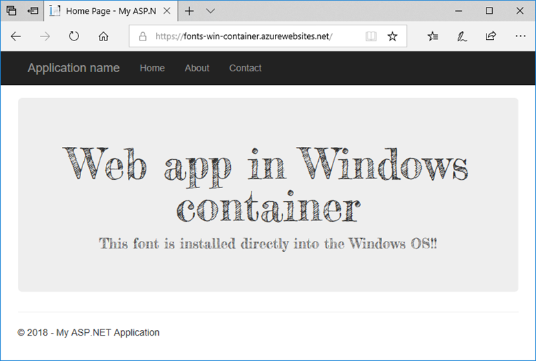 Показано веб-приложение, выполняемое в контейнере Windows.