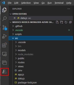 A screenshot showing the location of the Azure Tools icon in the left toolbar.