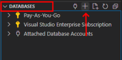 A screenshot showing the database component of the Azure Tools VS Code extension and the location of the button to create a new database.