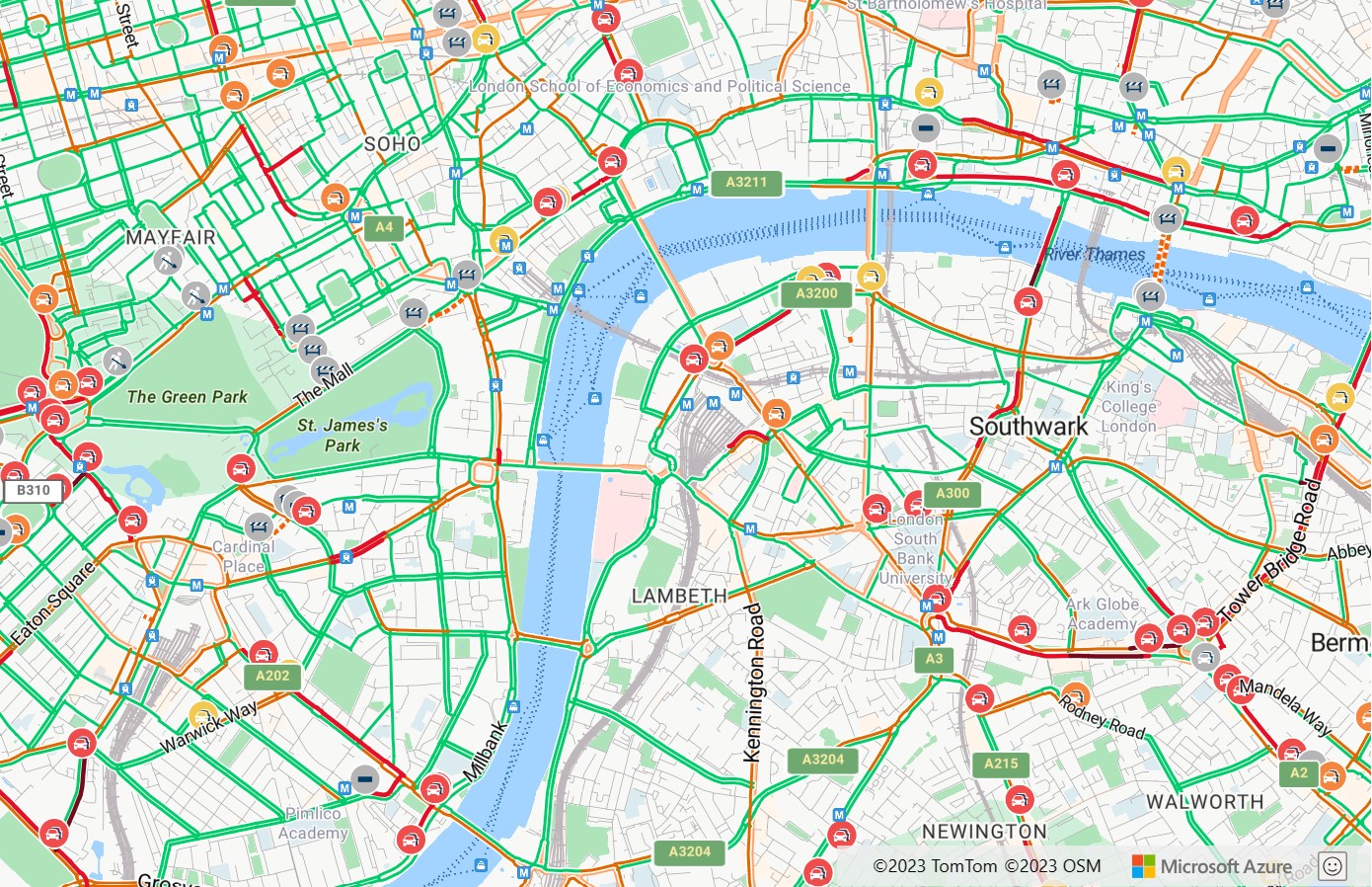 Данные дорожного движения в Azure Maps
