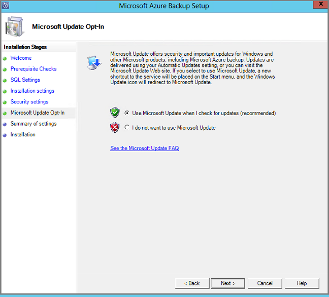 Снимок экрана: страница центра обновления Майкрософт Opt-In.