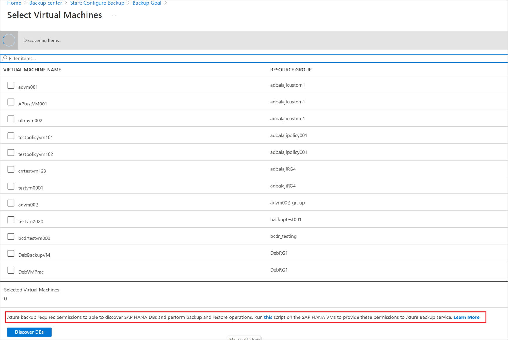 Снимок экрана: обнаруженные базы данных SAP HANA.
