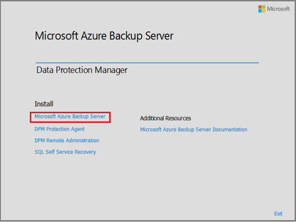 Выберите Microsoft Azure Backup Server