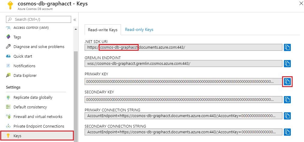 Просмотр и копирование ключа доступа на портале Azure, страница 