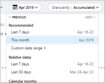 Date selector showing an example selection for this month