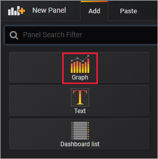 Снимок экрана: страница для добавления панели с выделенным параметром graph.