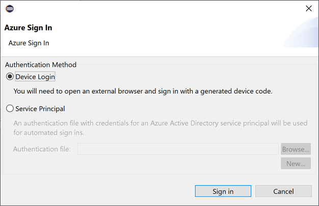 The Azure Sign In window with device login selected