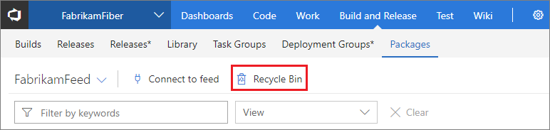 Screenshot of how to access the Recycle Bin in Team Foundation Server.