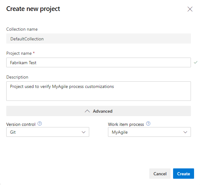 Create new project form