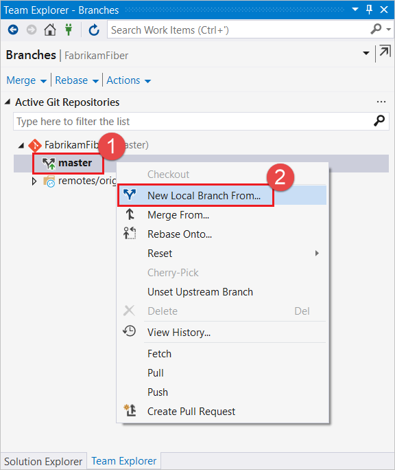 Creating a Local Branch off the Main branch in Visual Studio