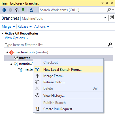 Creating a Local Branch off the main branch in Visual Studio