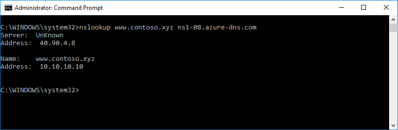 A screenshot of a command prompt window with an nslookup command and values for Server, Address, Name, and Address.