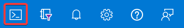 Снимок экрана: глобальные элементы управления из заголовка страницы портал Azure с выделением значка Cloud Shell.