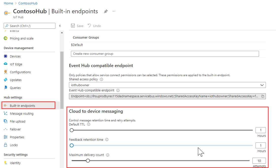 Set configuration options for cloud-to-device messaging in the portal