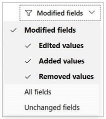 Фильтры для сравнения обновлений для опубликованного предложения или предварительной версии предложения