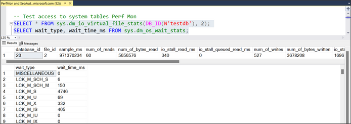 Снимок экрана: тест для Монитор производительности SQL.