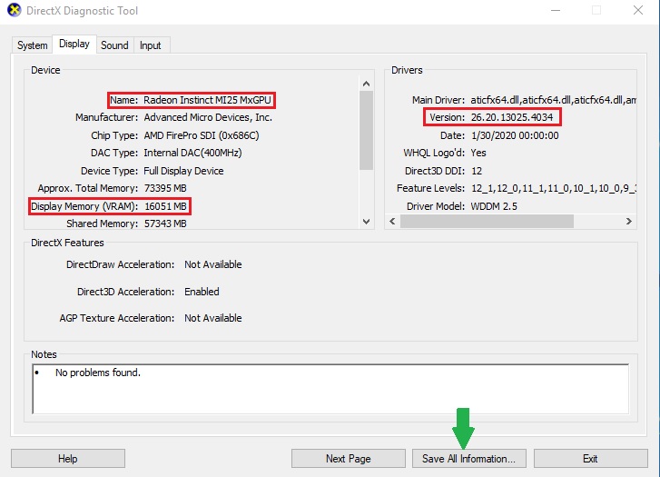 На снимке экрана показаны сведения об одной из двух секций карты Radeon Instinct MI25 на виртуальной машине Azure серии NVv4.