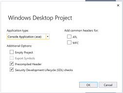 Screenshot of the Windows Desktop Project wizard.