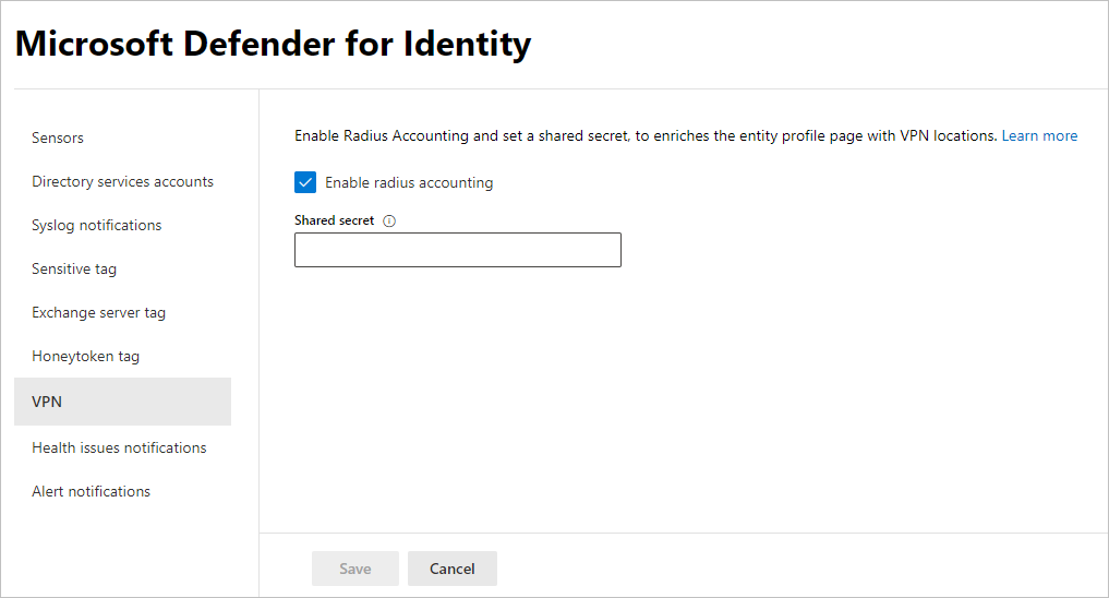 Screenshot of the Enable radius accounting option.