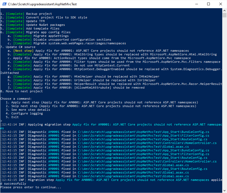 .NET Upgrade Assistant update C# source