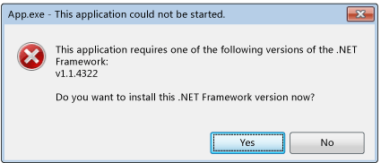 Диалоговое окно ошибки инициализации платформы .NET Framework