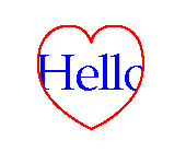 Screenshot of a heart-shaped region with the text string Hello inside the heart.