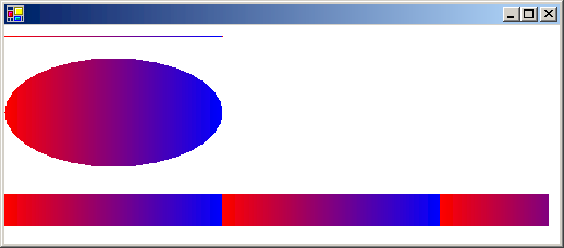 A line, an ellipse, and a rectangle filled with a color gradient.