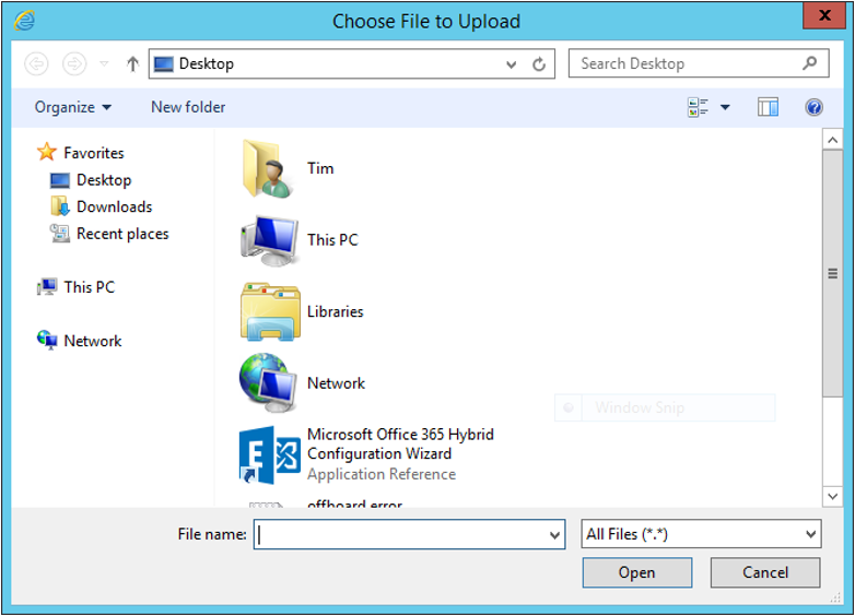 Традиционное диалоговое окно вложения файлов в Outlook в Интернете в Exchange 2016.