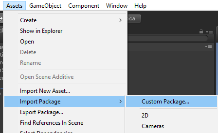 The Unity Import Package menu