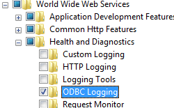 Снимок экрана: функции работоспособности и диагностики для Windows Vista или Windows 7 с выбранным параметром ведения журнала OD B C.