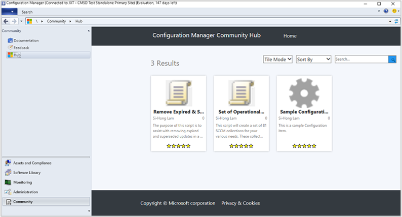 консоль Configuration Manager, рабочая область сообщества, узел концентратора