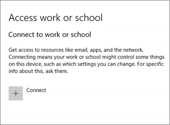 Выберите Подключение в статье Access work или school.