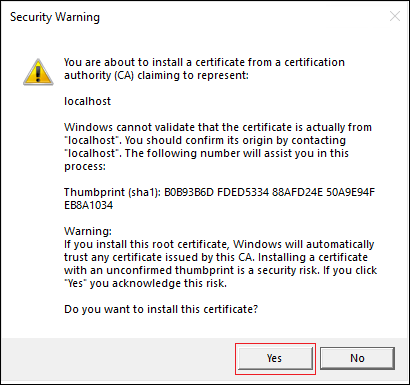 Снимок экрана: предупреждение системы безопасности с параметром 