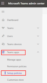 Снимок экрана: Центр администрирования Microsoft Teams с приложениями Teams и политиками установки, выделенными красным цветом.