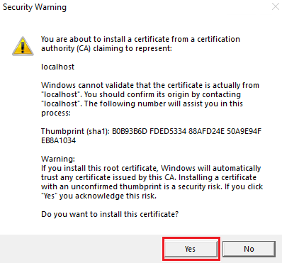Снимок экрана: сертификат доверия.