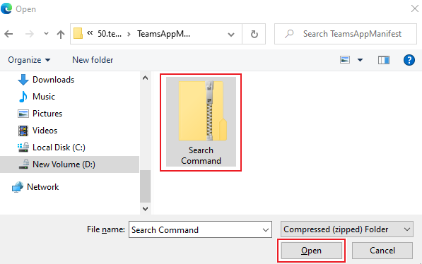 Снимок экрана клонированного репозитория с ZIP-файлом Поиск Command и параметром Открыть, выделенным красным цветом.