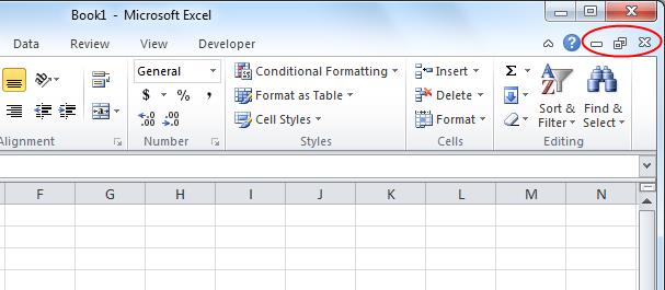 Элементы интерфейса Windows в Excel 2010