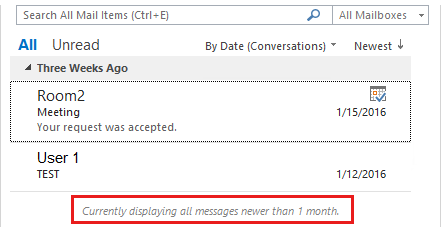 Снимок экрана показывает сообщение, отображаемого, если у вас есть параметр Mail, чтобы сохранить параметр автономного режима до 1 месяца.