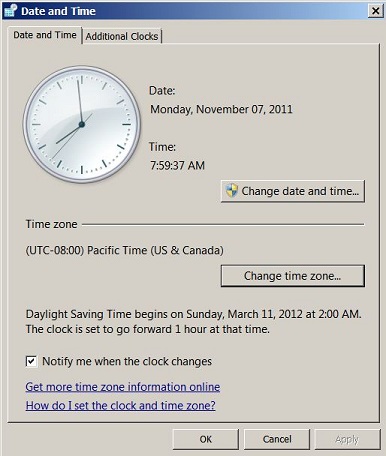 Снимок экрана диалоговое окно параметров даты и времени.
